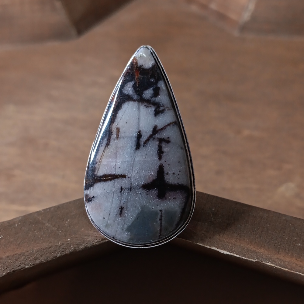 Picasso Jasper ring, sz 7.5 large teardrop gemstone